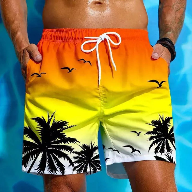 Men's loose board shorts in ethnic pattern with medium elastic waistband