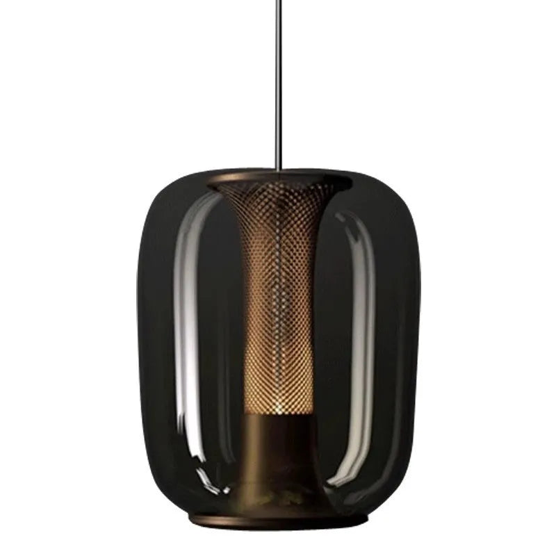 Minimalist Nordic style chandelier ceiling lamp in transparent, cognac, or smoky grey glass, 16cm diameter