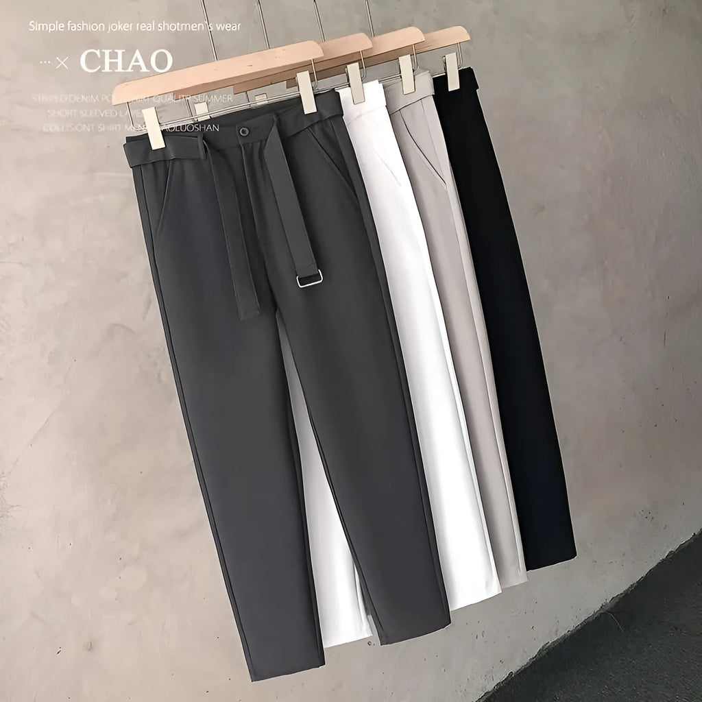 Boys slim straight wool trousers with tapered cut in black, white, dark grey or light grey
