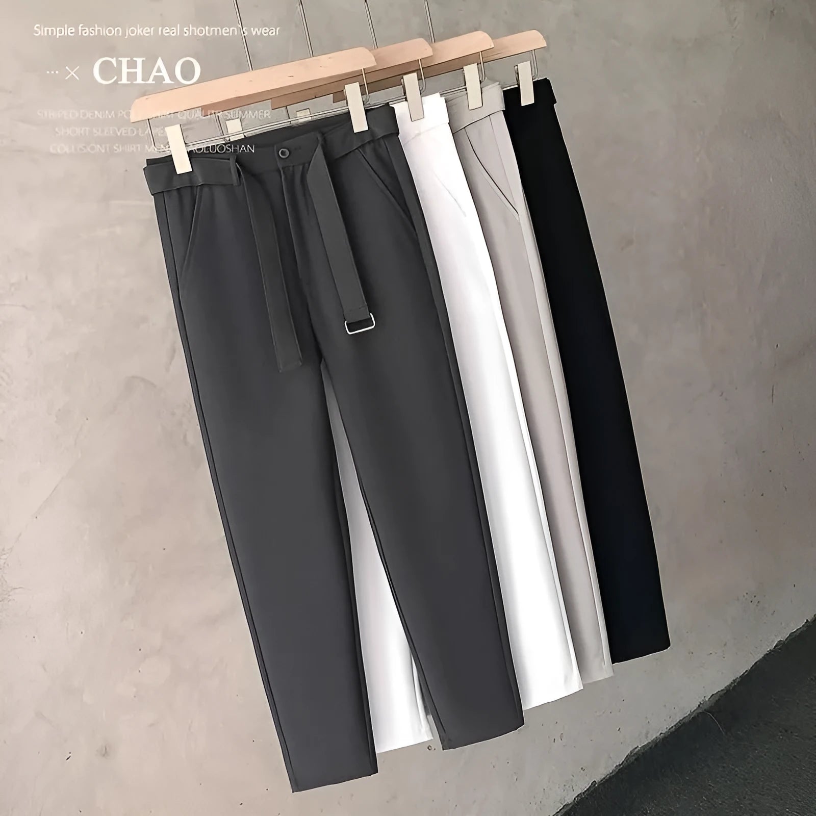 Boys slim straight wool trousers with tapered cut in black, white, dark grey or light grey