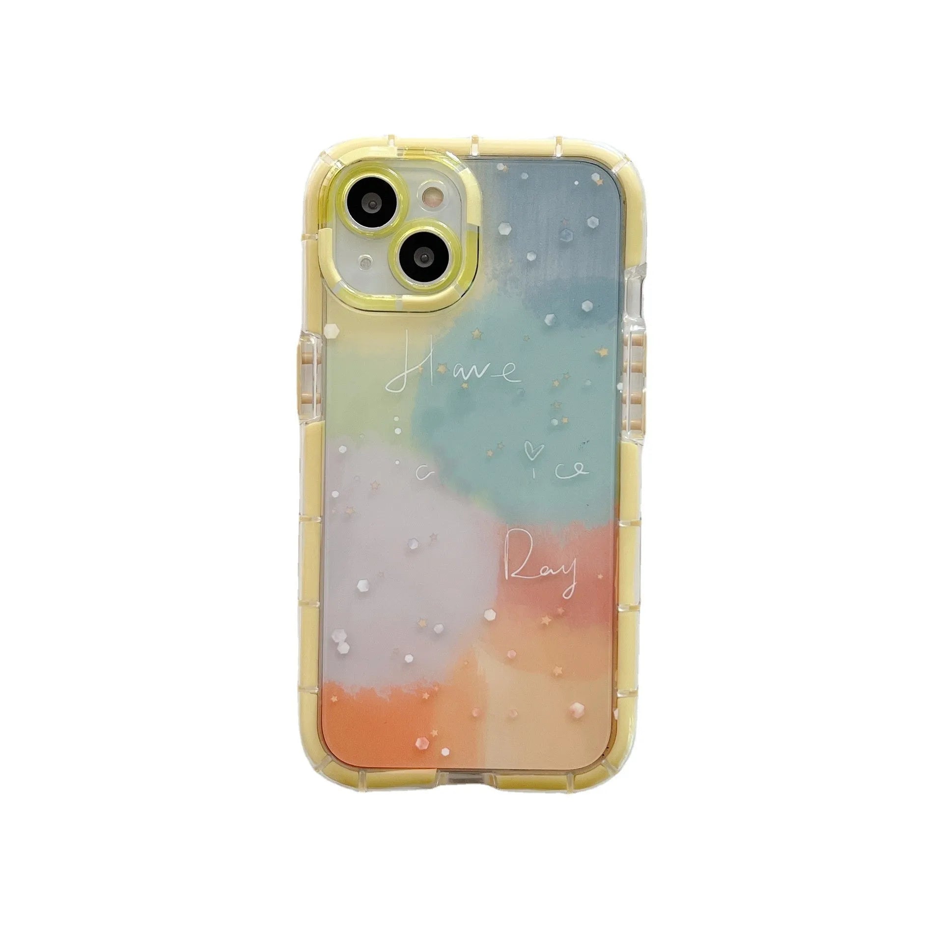 Minimalist yellow-edged silicone phone case for iPhone on a table, showing precise cut-outs for camera and ports.