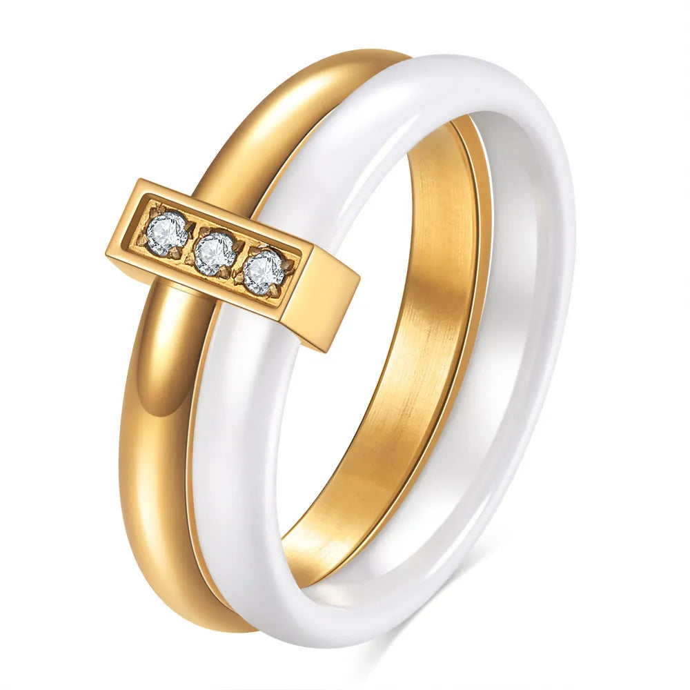 Zirconium ceramic women's ring with glossy stitching, 6MM wide band in steel black colour.