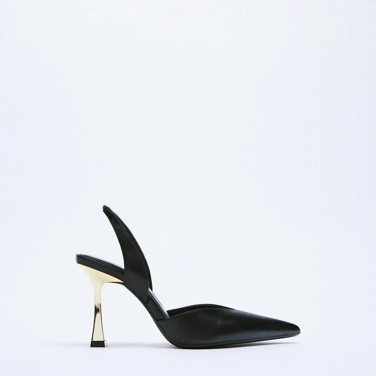 Women's nude patent leather high heels with pointed toe and shallow mouth design in apricot colour