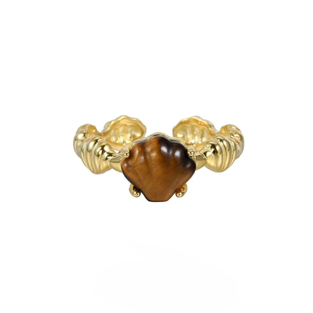 Women's adjustable silver ring with shell design in white gold or 18K gold colour finishes