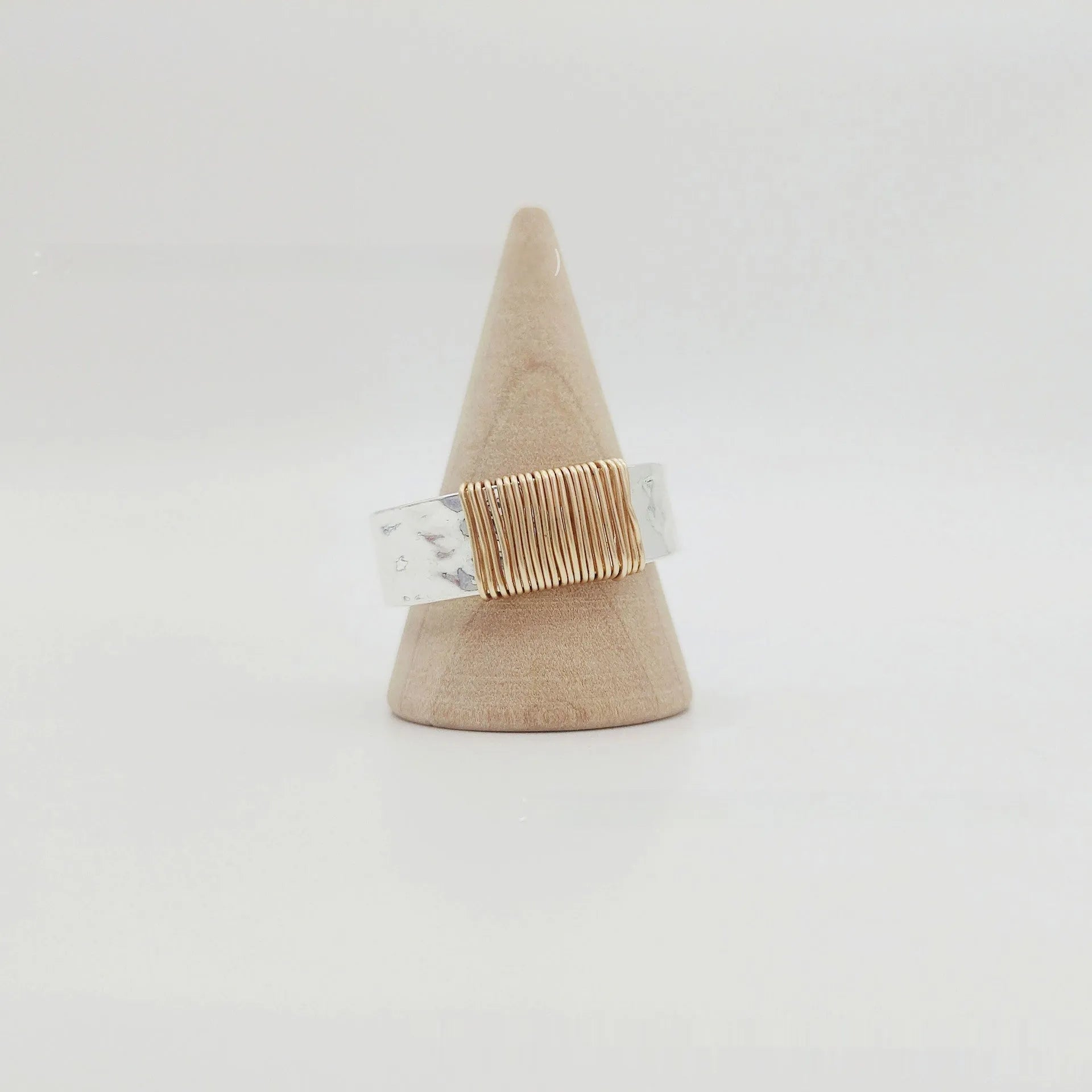 Geometric copper ring bracelet with irregular coil design in silver gold finish