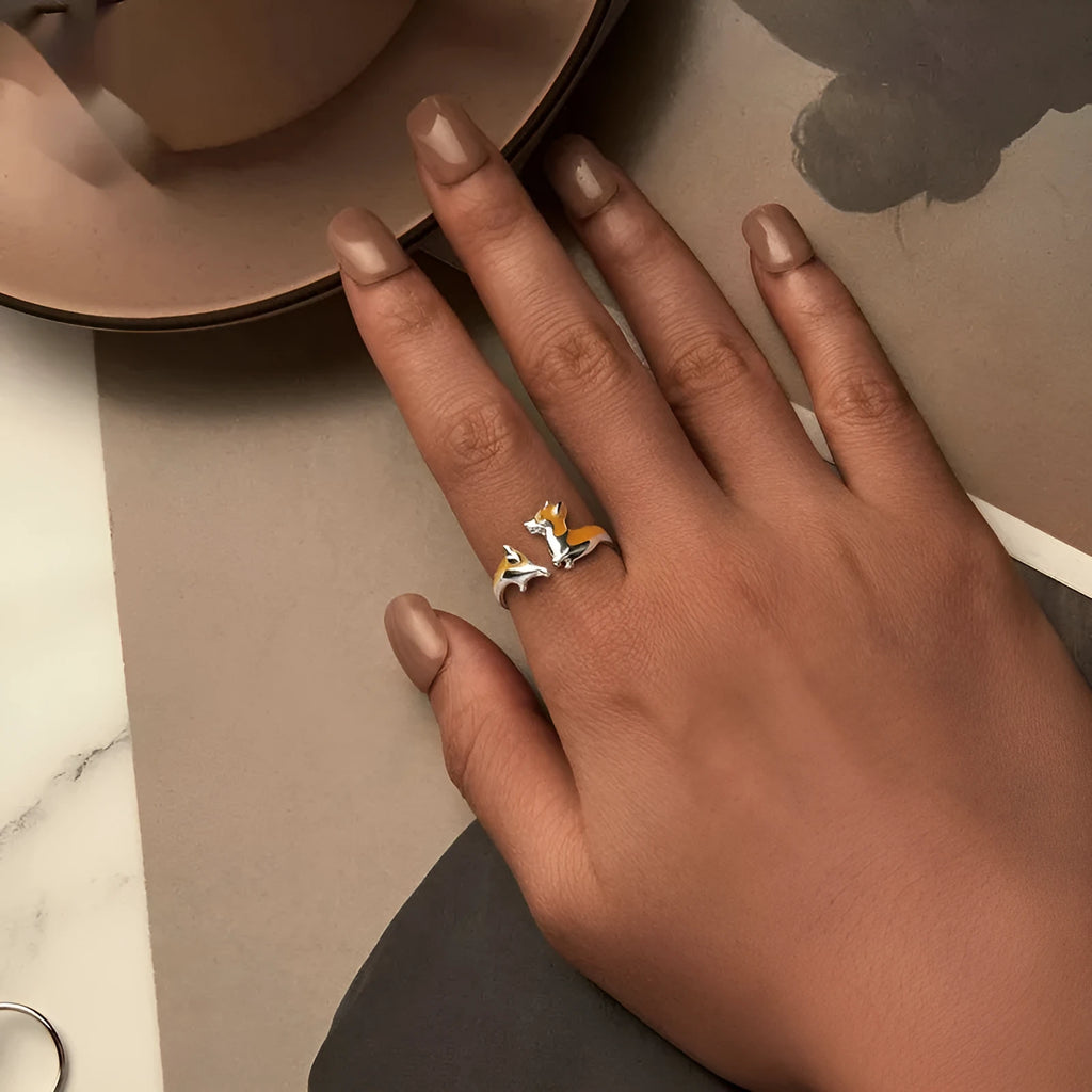 Silver cartoon corgi dog ring for women with SCR1014-E electroplated colour finish