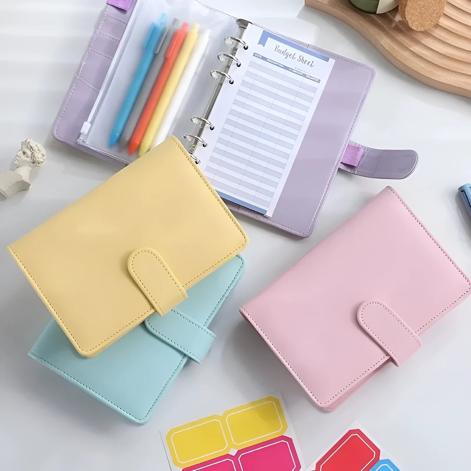 A5 PU leather zip-closure notebook shell in a solid colour, shown closed, for loose-leaf binders.