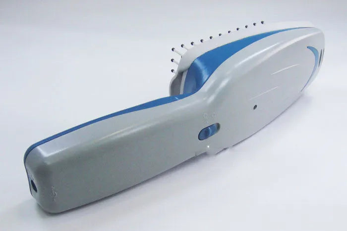 Pet grooming comb with negative ion and active oxygen purification, showing removable brush head and 78 teeth.