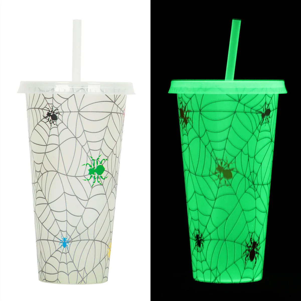 720ml Halloween plastic sippy cup with luminous straw in cylindrical design