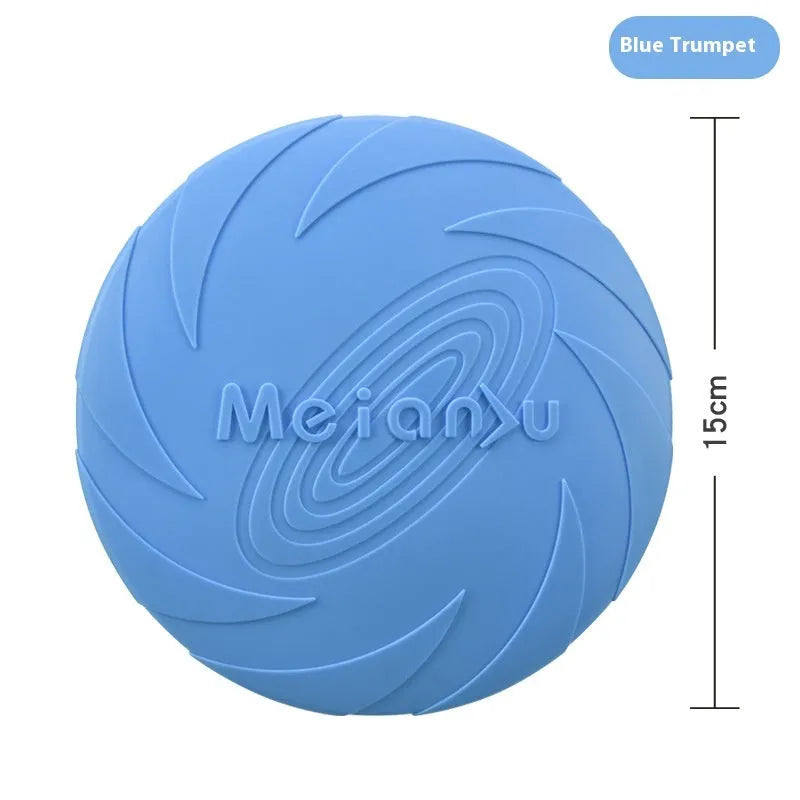 Soft rubber dog frisbee flying disc toy in red, shown in small, medium, and large sizes for outdoor fetch.