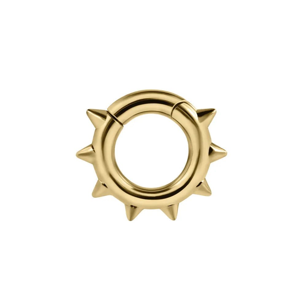 Copper geometric sharp cone round magnet ear extenders on display, showing magnetic clasp and one of eight style variations.