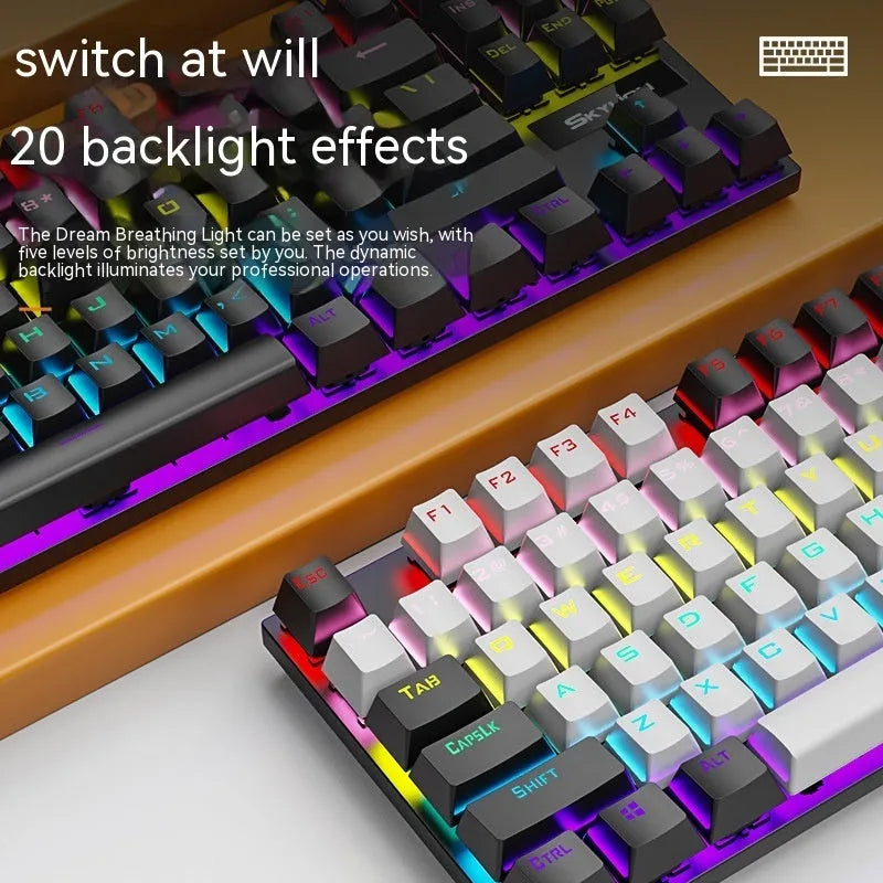 K87 mechanical wired keyboard in choice of eight colours with green axis or red axis switches and metal construction