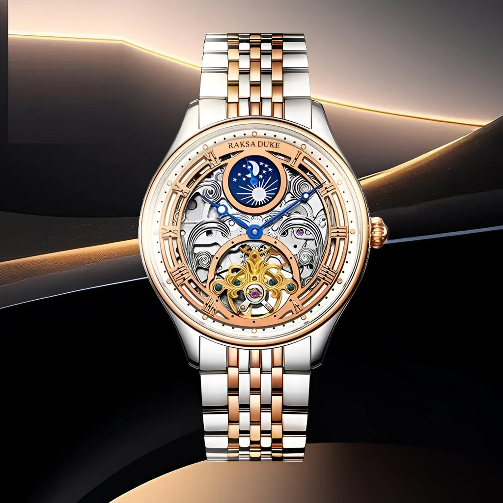 Men's waterproof business watch with stainless steel strap and 16mm thick case