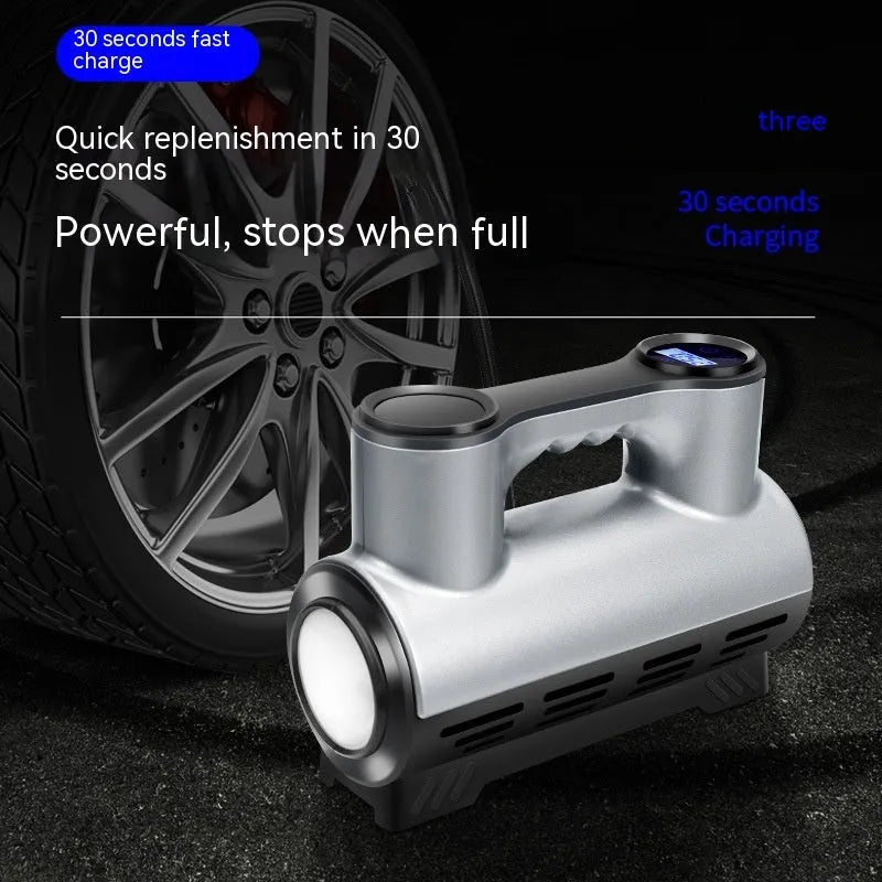 12V portable car air pump with digital display, ABS housing, and air nozzles for tire inflation