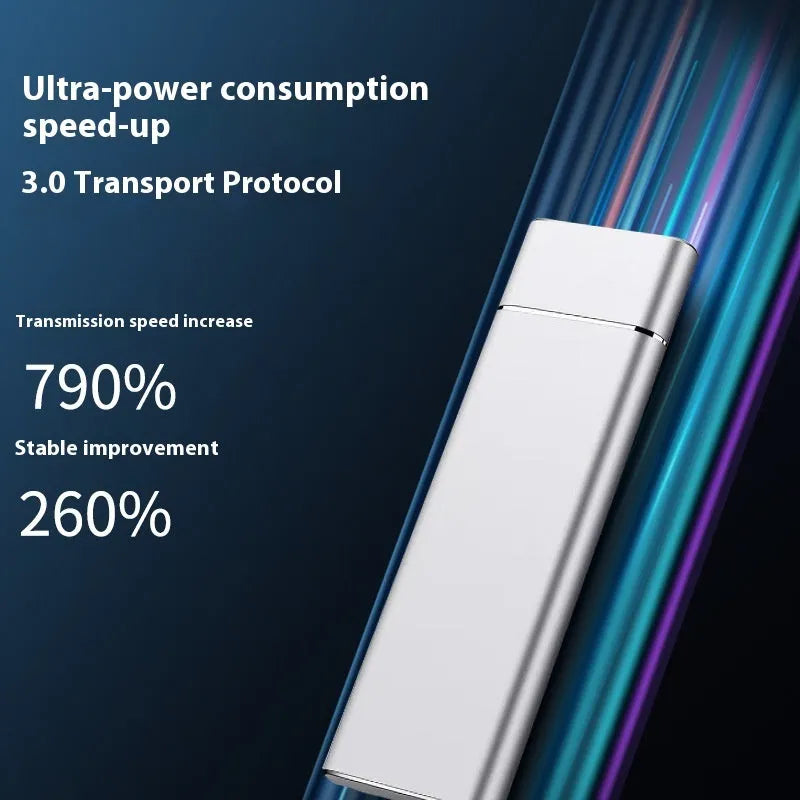Sapphire blue metal portable solid state external hard drive with USB cable