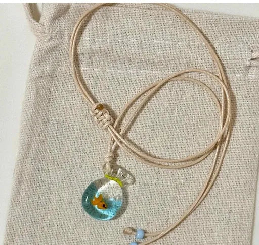 Women's coloured glaze joker pendant necklace on cotton linen clavicle chain