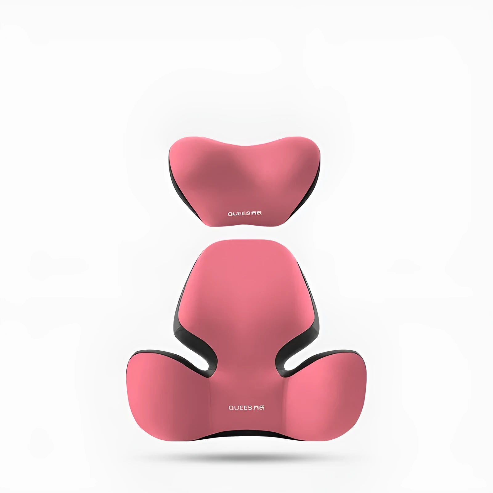 Automotive memory foam support cushion showing headrest and lumbar pillow options in grey colour