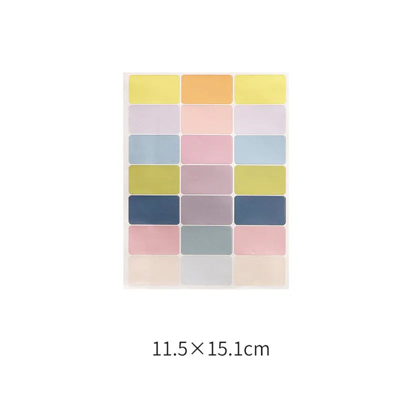 Assorted adhesive stickers and sticky notes showing grid formats and colourful designs with A6 ruler versions