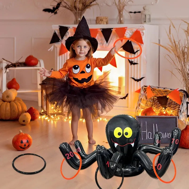 PVC inflatable throwing toy showing octopus, antlers, witch hat, spider, Santa Claus, and rabbit ear styles for Ghost Festival games