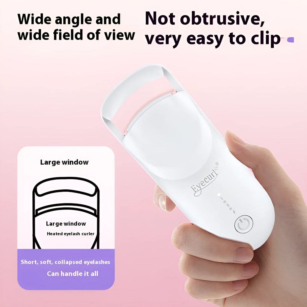 USB rechargeable electric eyelash curler in cream white, maca pink, or vanilla apricot colour with ceramic heating plate.