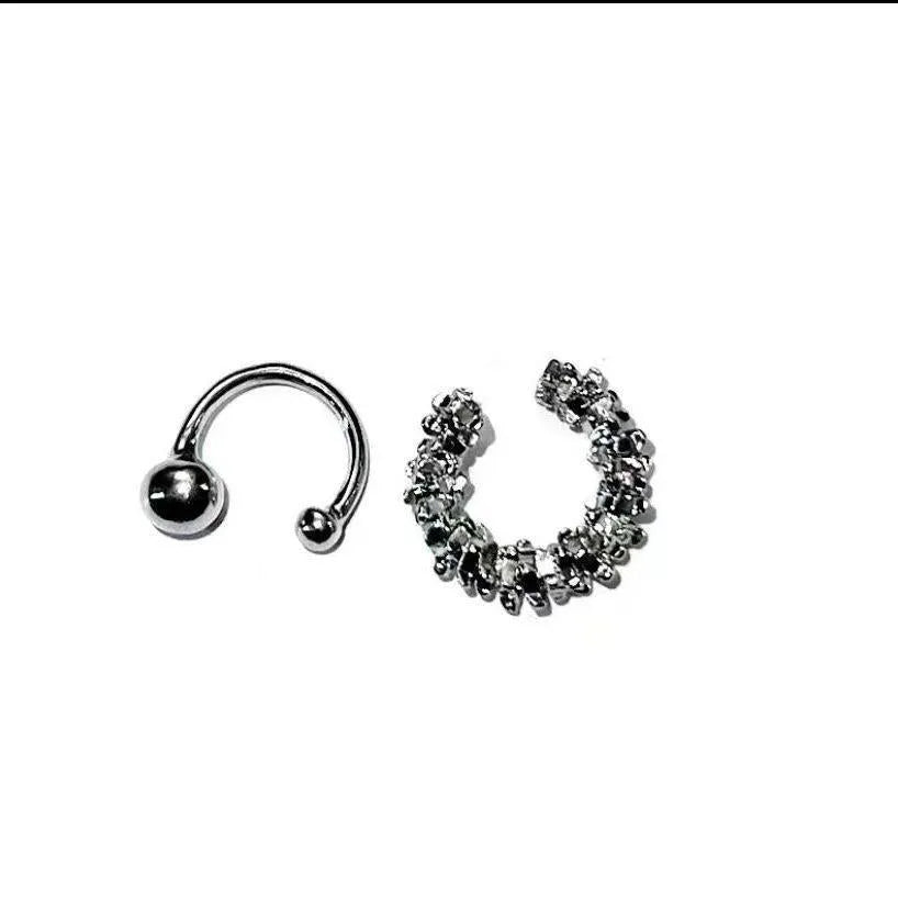 A pair of alloy clip-on earrings with an irregular geometric shape and frosty B4710 colour.
