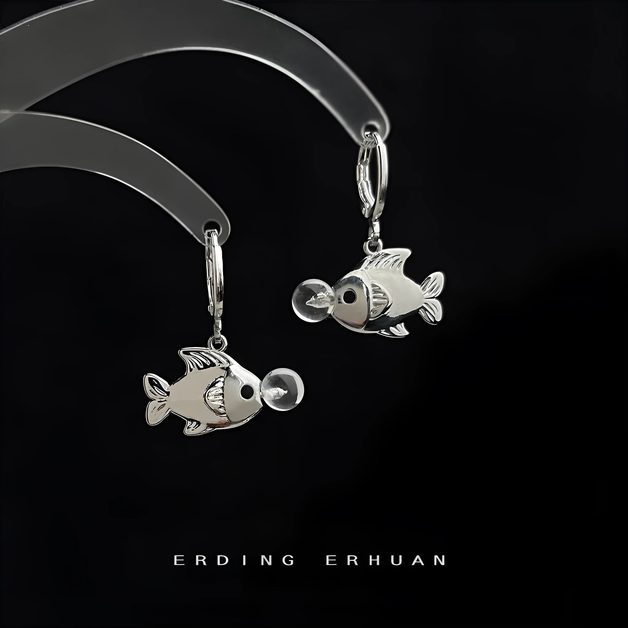 Copper electroplated bubble fish earrings with goldfish animal design