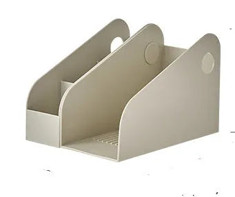 Plastic desktop storage box with two-layer grid compartments in milk coffee colour