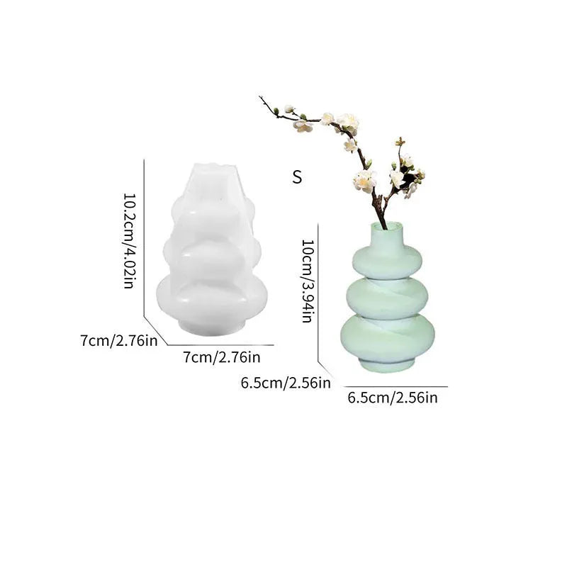 Three layer circle vase silicone mould in irregular modern shape for resin and candle crafts
