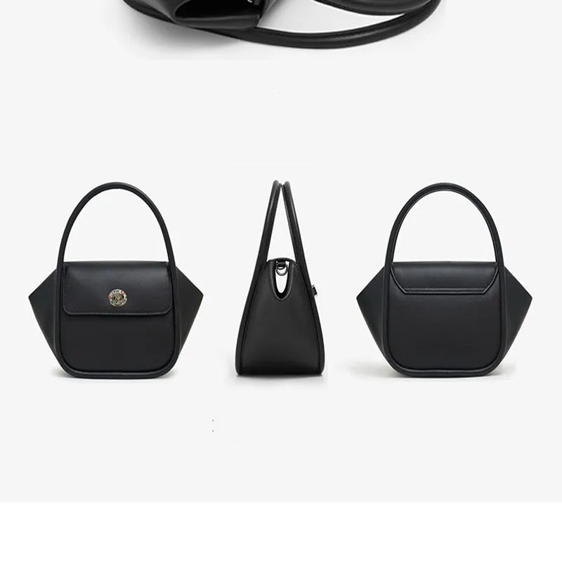 Women's leather wing-shaped tote bag with hard handle and cross-body strap in four colour options