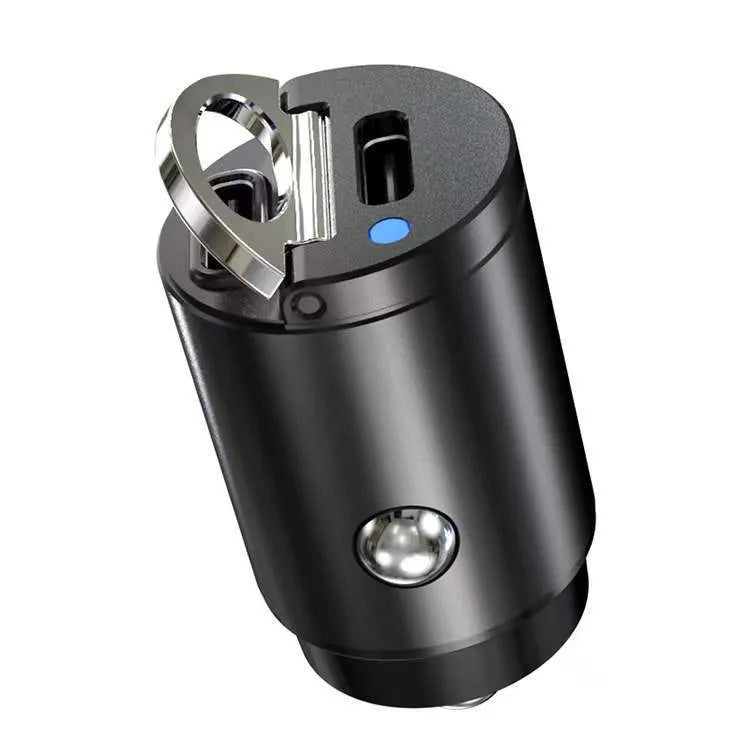 Black mini 30W car cigarette lighter charger with dual USB ports