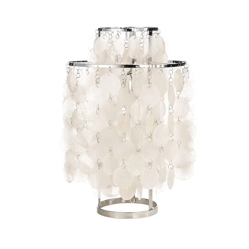 Modern shell bedside table lamp in chrome or gold finish with 30cm diameter base