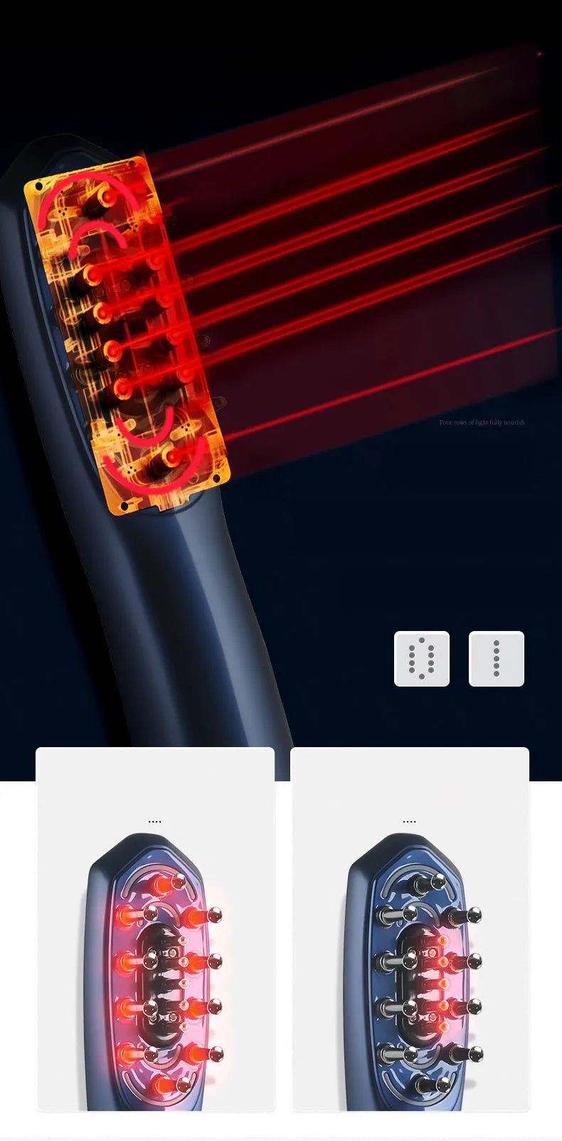 Healthy Comb micro-current radio frequency head massage claw in sapphire blue with push button controls
