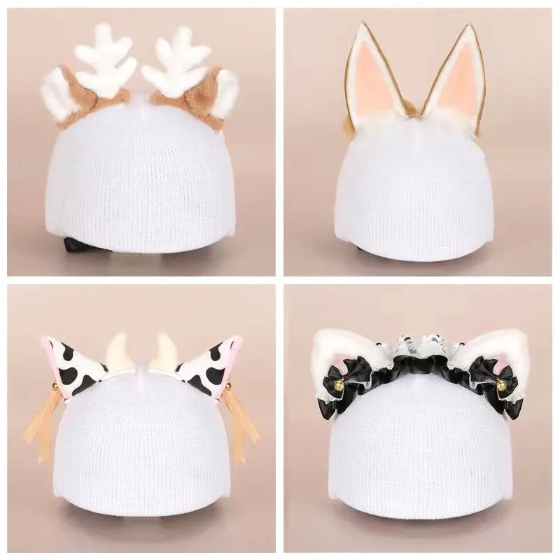 Plush fabric ski helmet decoration with cartoon design in alpine ornament style