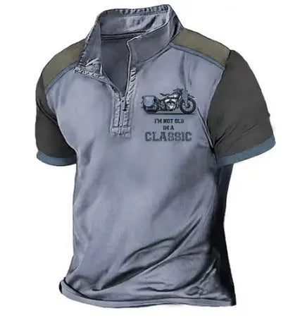 Man wearing a solid colour loose fit polyester golf polo shirt for sports leisure.