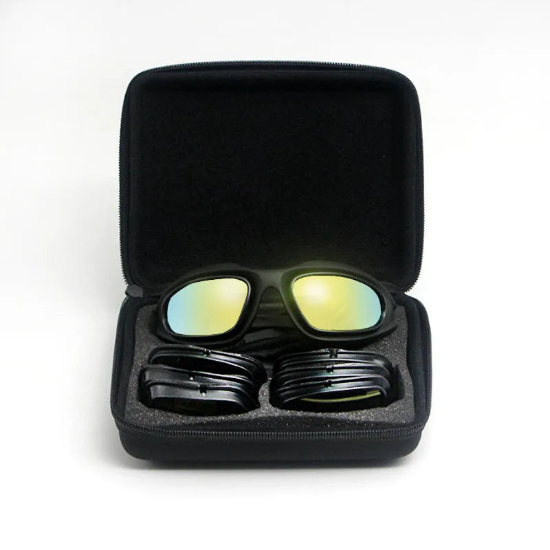 Tactical polarised sunglasses with sports full rim frame for outdoor cycling.