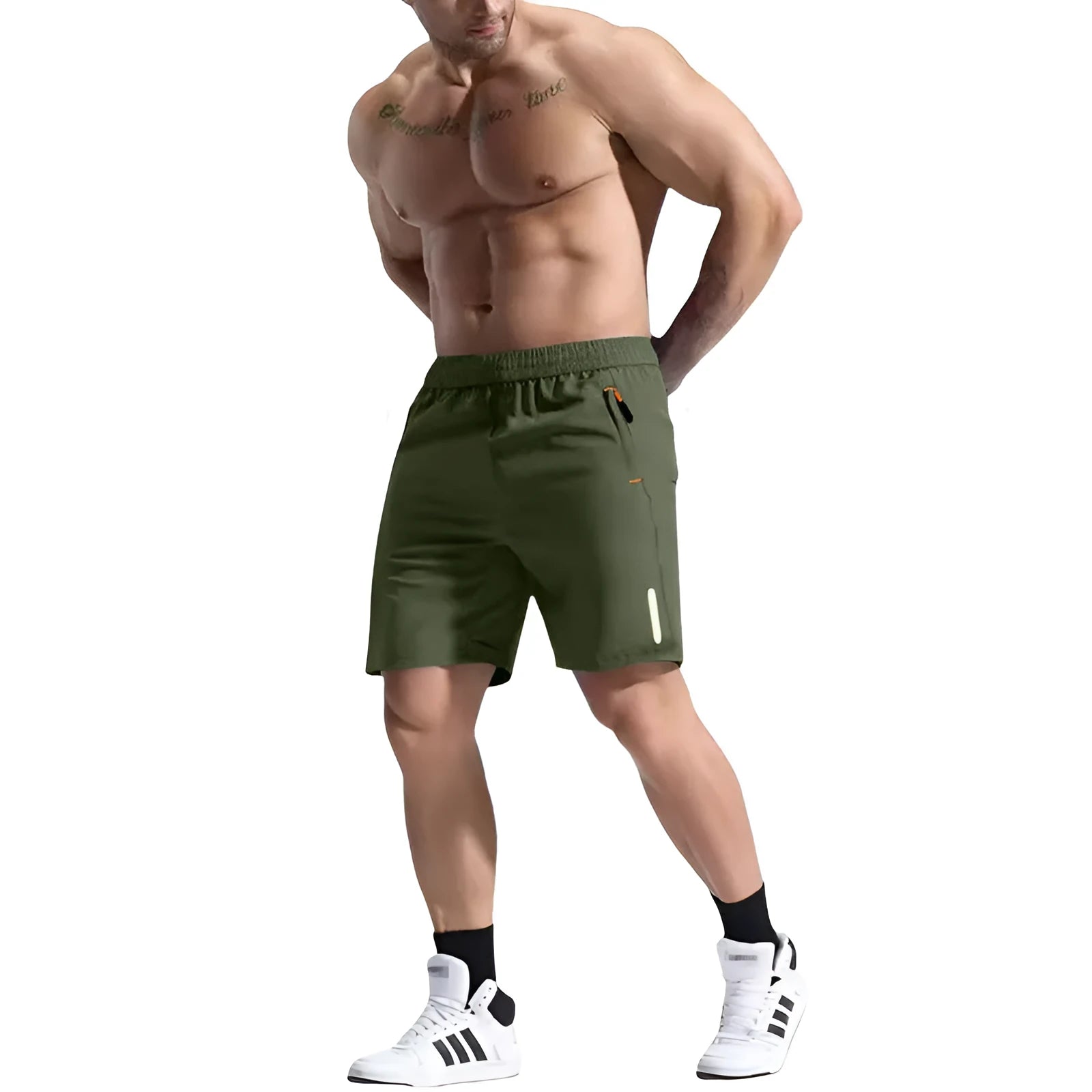 Men's grey bamboo fibre sports shorts with an elastic high waist and drawstring closure.