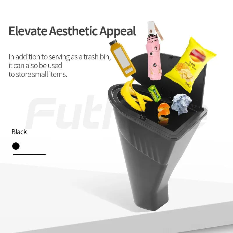 Two black ABS plastic car door trash cans for Tesla Model Y front door compartments