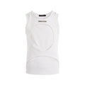 Men's black sleeveless waistcoat vest with hollow knit design and round neck collar