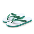 Colour options of rubber beach flip-flops with fish brand label, showing non-slip sole.