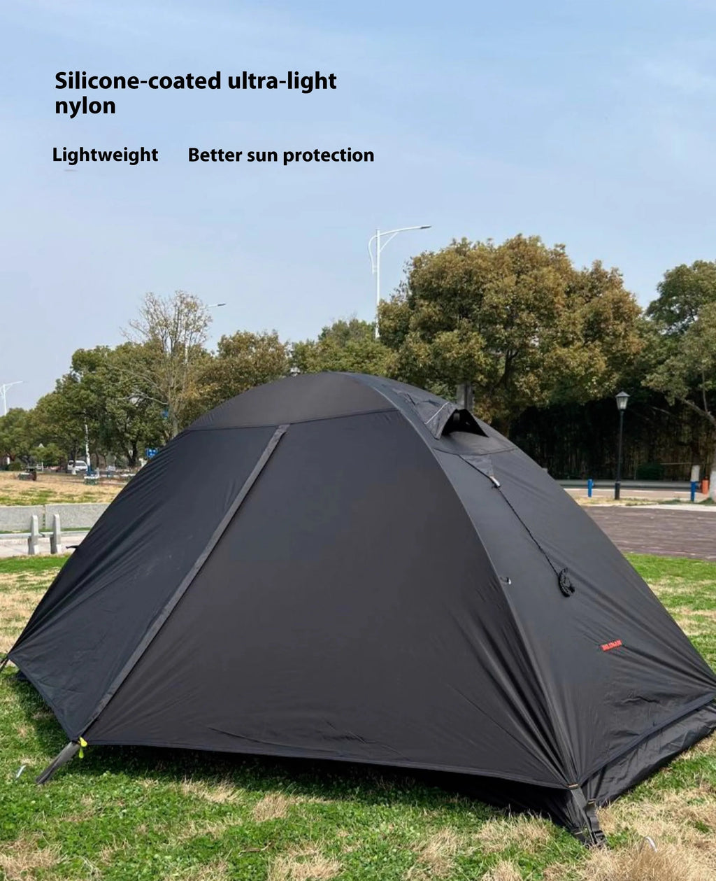 Single person camping tent with aluminium poles in red, black or orange colour options showing double layer waterproof design