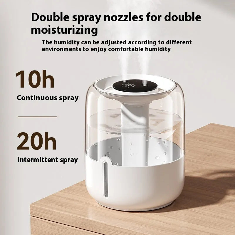 Beige large capacity humidifier with digital display and dual spray outputs