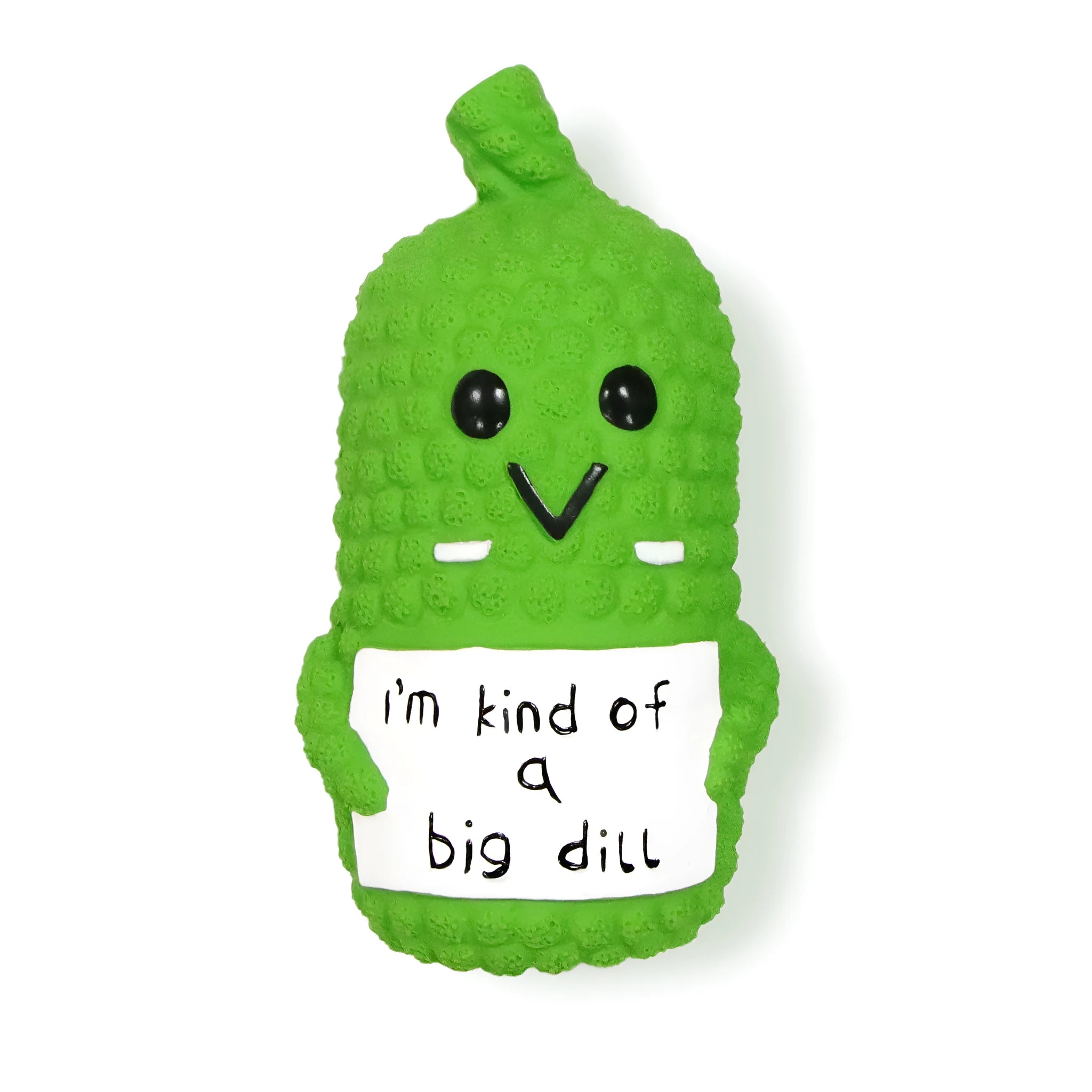 Green pickle-shaped squeaky dog chew toy with textured surface for dental cleaning