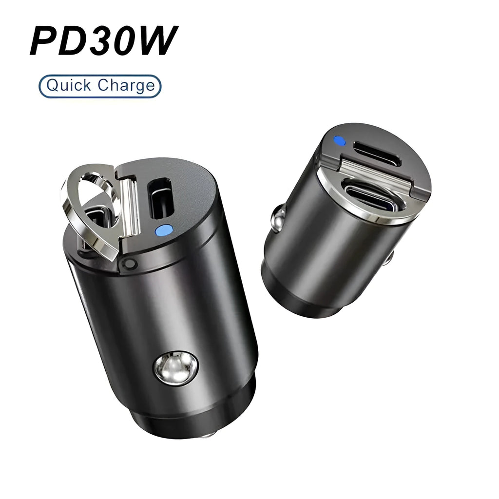 Black mini 30W car cigarette lighter charger with dual USB ports