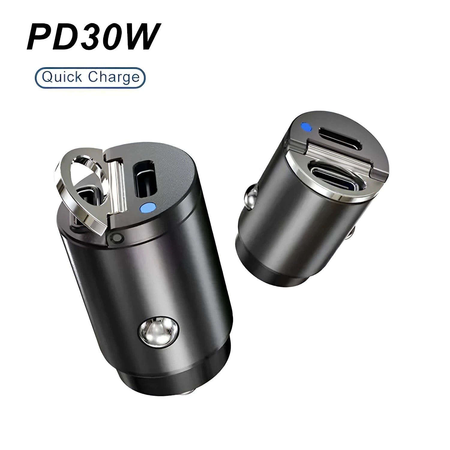 Black mini 30W car cigarette lighter charger with dual USB ports