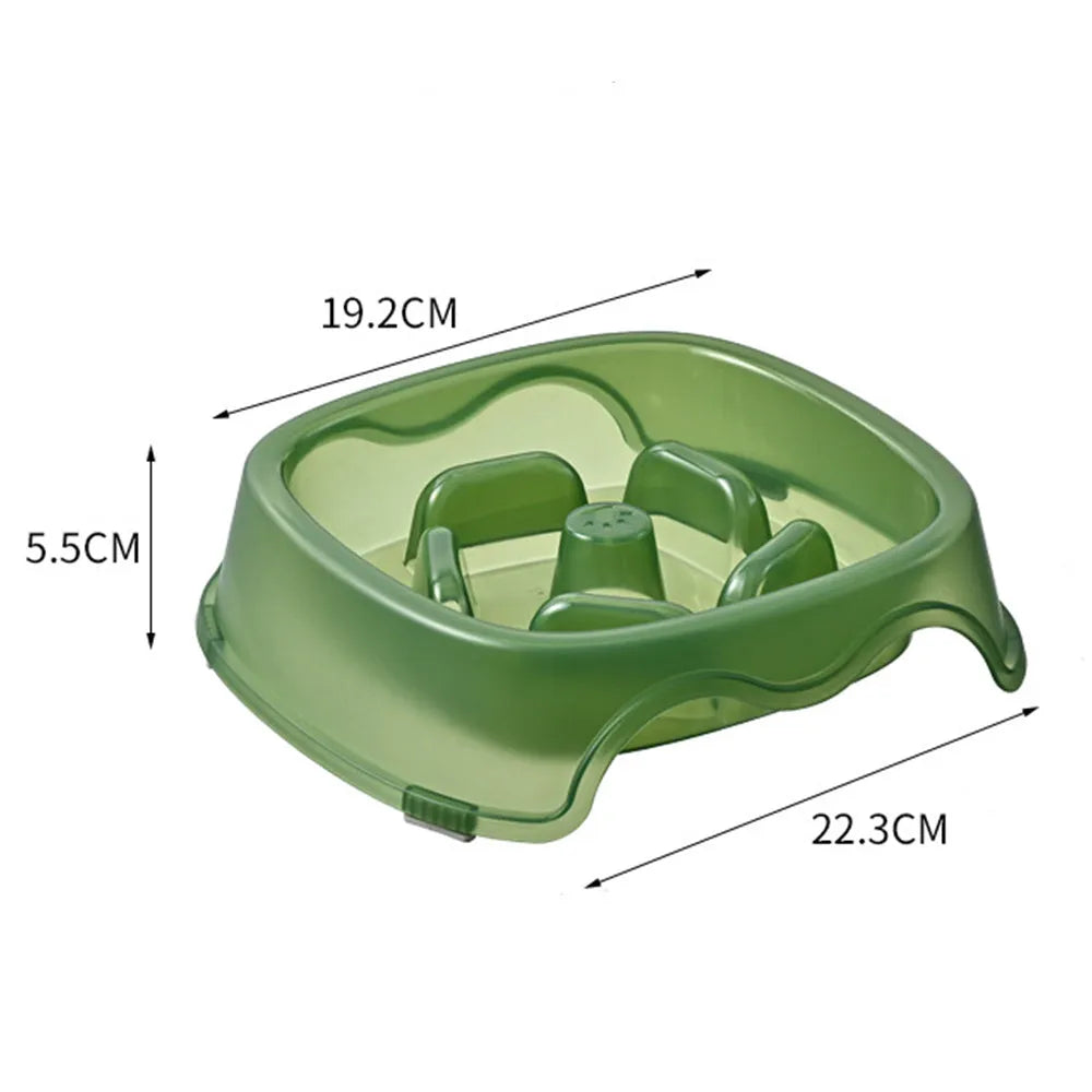 Plastic slow feed anti-choking dog bowl in blue, grey, green, or orange colour