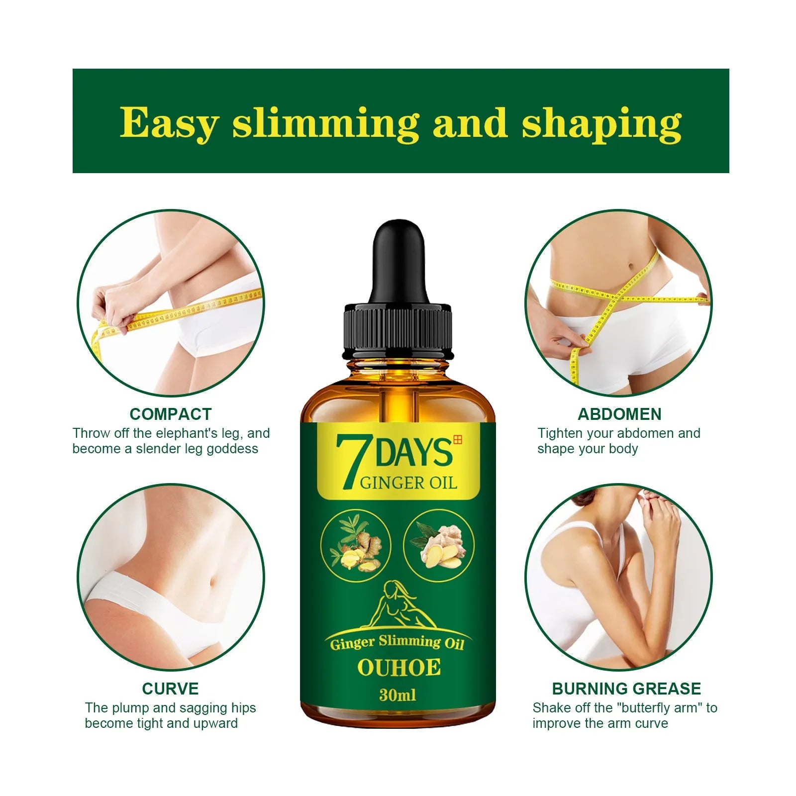 30ml ginger body shaping firming oil bottle for thigh slimming and muscle tone