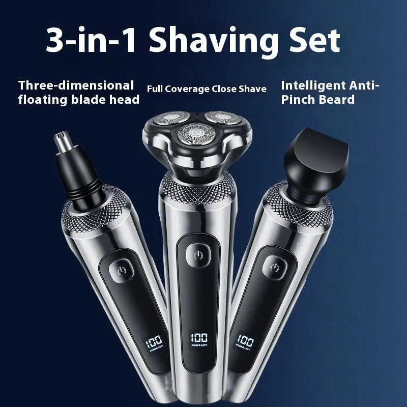 Digital USB rechargeable beard scraper with five-in-one base bracket and LED display.