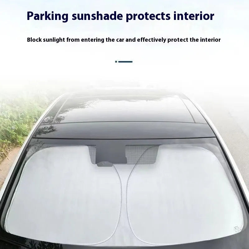 Aluminium foil car sunshade in titanium silver colour showing heat insulation properties