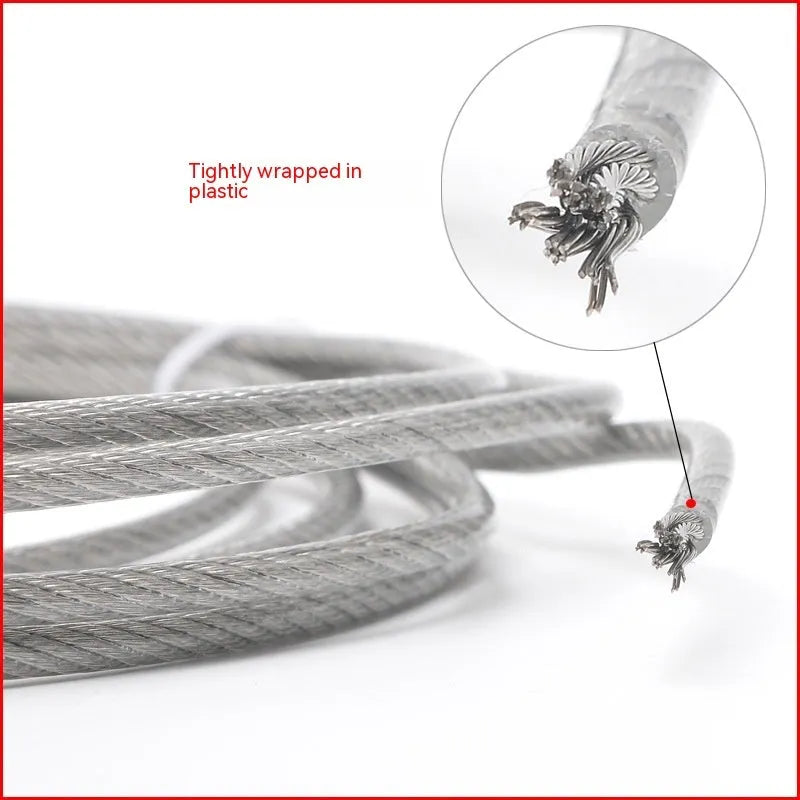 Coiled 304 stainless steel multi-strand security wire rope for anti-theft use.