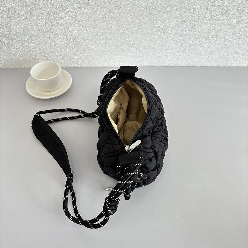 Women's soft nylon pillow-shaped messenger bag in crossbody style with rhombus pattern